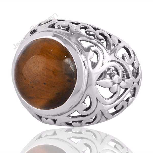 Tiger Eye Designer Gemstone Handmade Statement Silver Ring