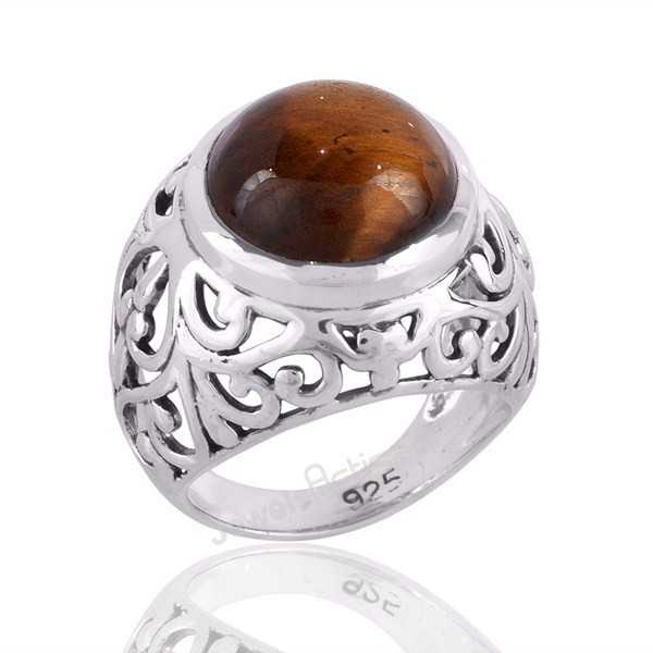 Tiger Eye Designer Gemstone Handmade Statement Silver Ring