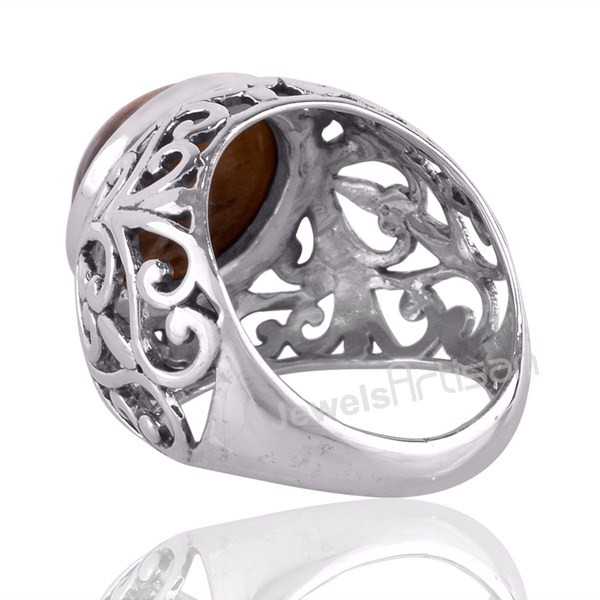 Tiger Eye Designer Gemstone Handmade Statement Silver Ring
