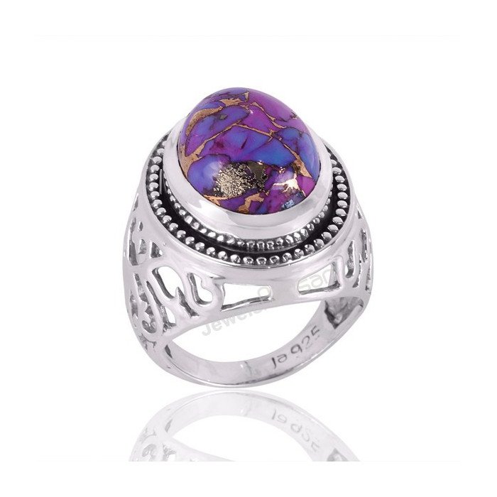 Purple Copper Turquoise Gemstone Statement Silver Men’s Ring