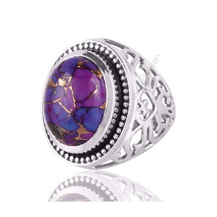 Purple Copper Turquoise Gemstone Statement Silver Men’s Ring