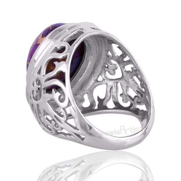 Purple Copper Turquoise Gemstone Statement Silver Men’s Ring