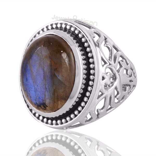 Labradorite Gemstone Silver Statement Ring For Men’s