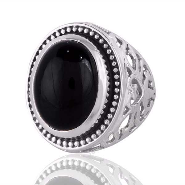 Black Onyx Handcrafted Gemstone Silver Statement Ring For Men’s