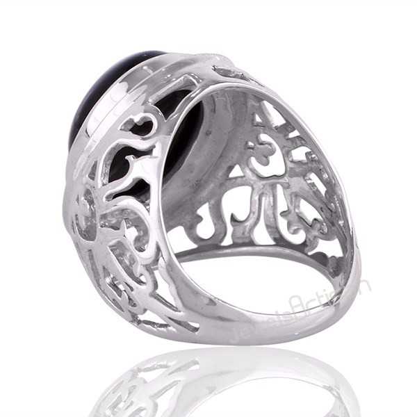 Black Onyx Handcrafted Gemstone Silver Statement Ring For Men’s