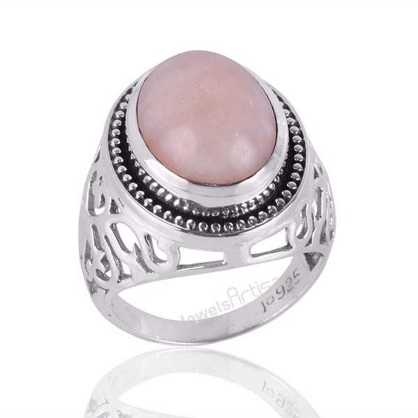 Pink Opal October Birthstone Gemstone Silver Statement Ring