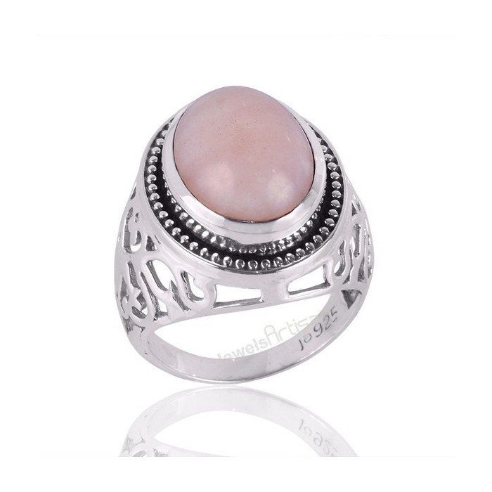 Pink Opal October Birthstone Gemstone Silver Statement Ring