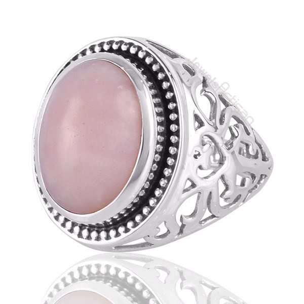 Pink Opal October Birthstone Gemstone Silver Statement Ring