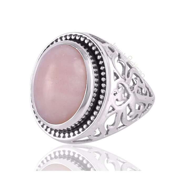 Pink Opal October Birthstone Gemstone Silver Statement Ring
