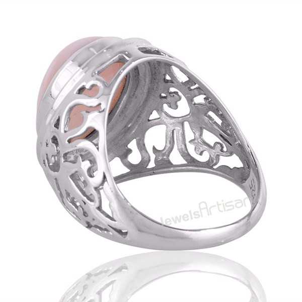 Pink Opal October Birthstone Gemstone Silver Statement Ring