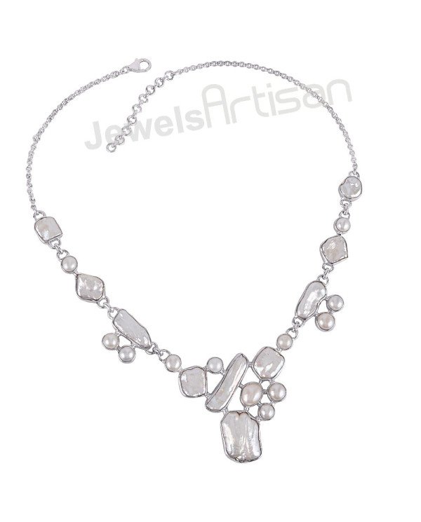 925 Sterling Silver Necklace Biwa Pearl Necklace Handmade Necklace