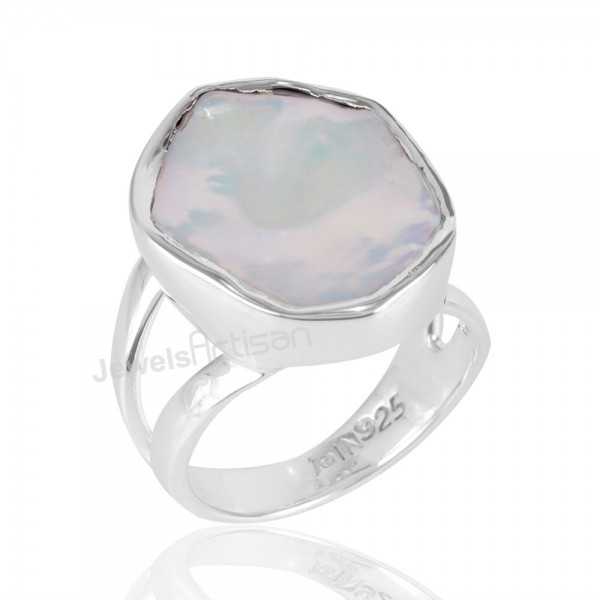 Fresh Water Natural Pearl Gemstone 925 Statement Silver Ring