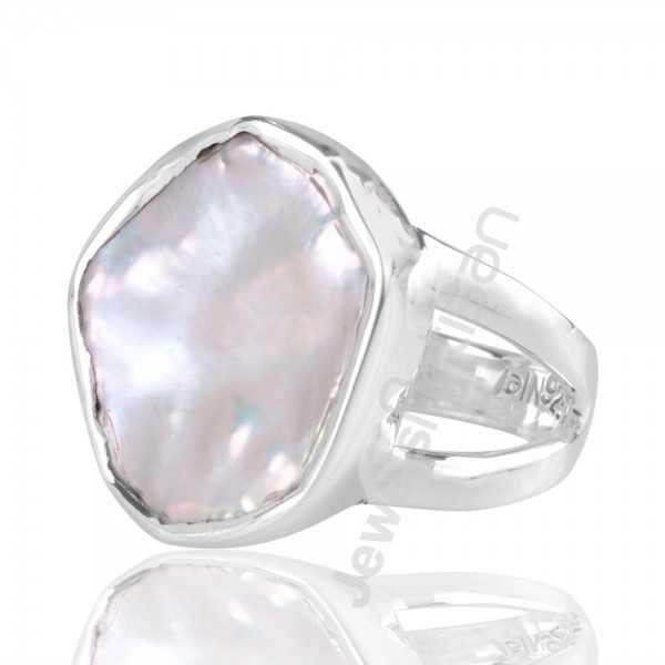Fresh Water Natural Pearl Gemstone 925 Statement Silver Ring