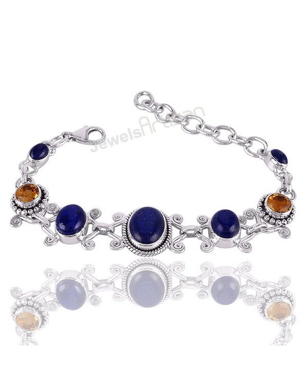Natural Lapis Lazuli Bracelet 925 Sterling Silver Bracelet Handmade Bracelet