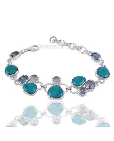 Arizona Turquoise Bracelet 925 Sterling Silver Bracelet Sky Blue Topaz Bracelet