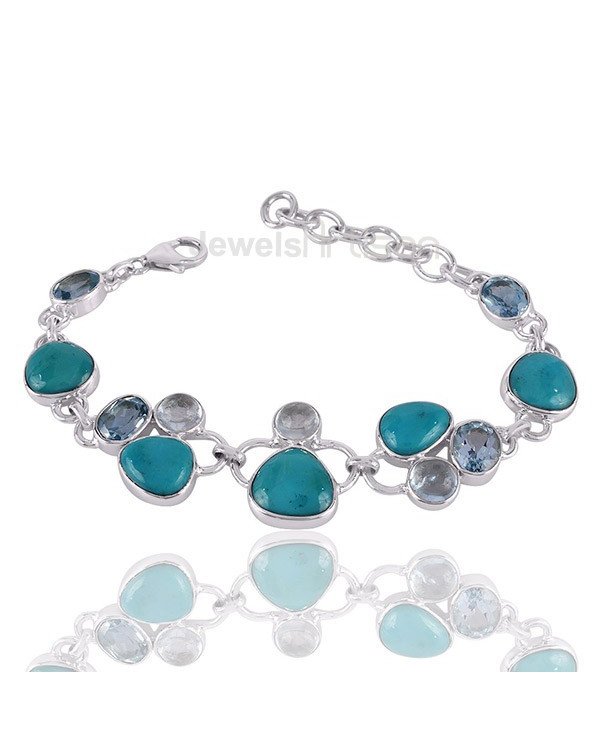 Arizona Turquoise Bracelet 925 Sterling Silver Bracelet Sky Blue Topaz Bracelet