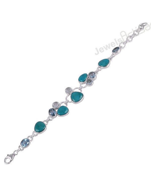 Arizona Turquoise Bracelet 925 Sterling Silver Bracelet Sky Blue Topaz Bracelet