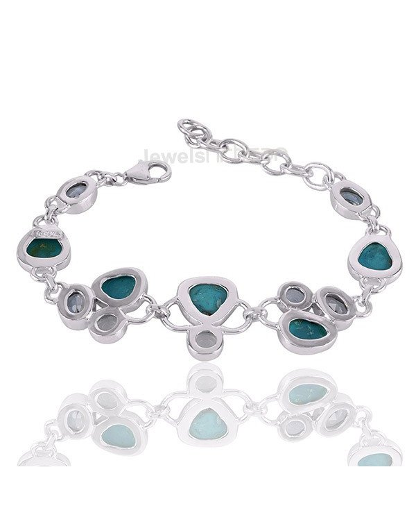 Arizona Turquoise Bracelet 925 Sterling Silver Bracelet Sky Blue Topaz Bracelet