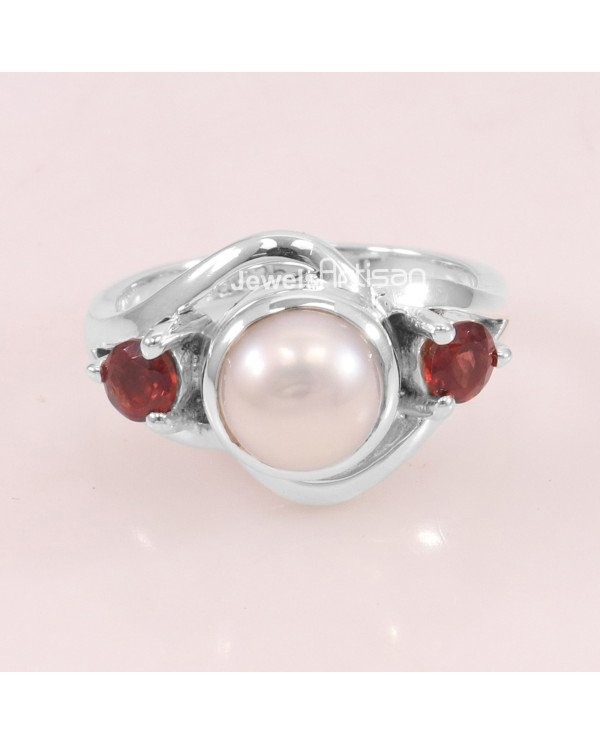 Pearl Garnet 925 Sterling Silver Ring