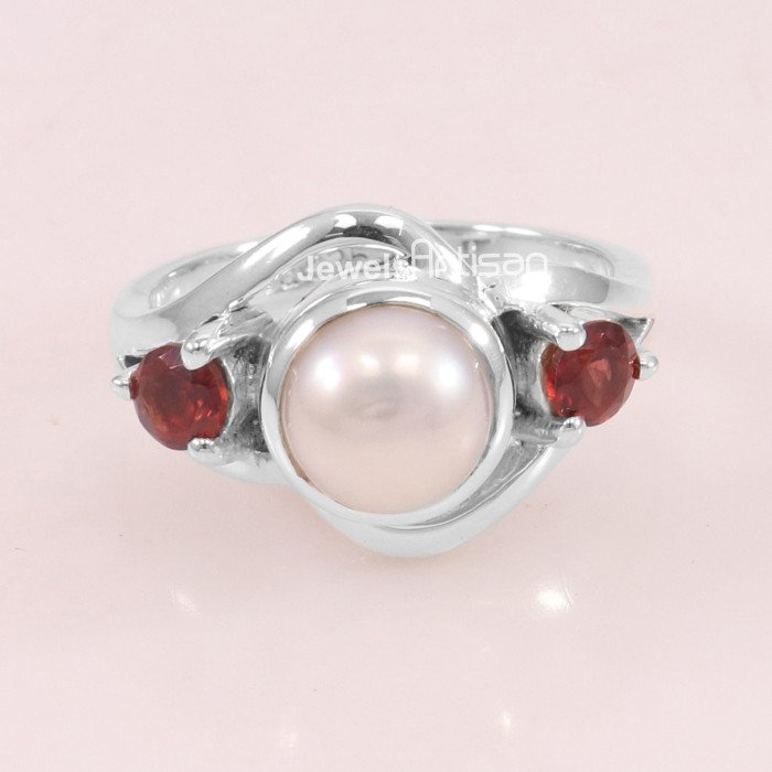 Pearl Garnet 925 Sterling Silver Ring