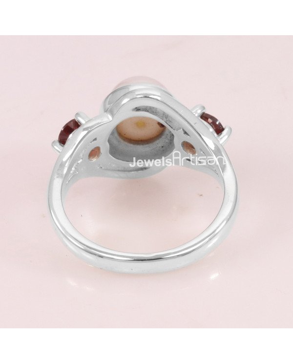 Pearl Garnet 925 Sterling Silver Ring