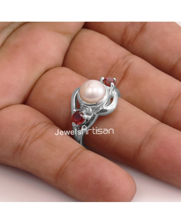 Pearl Garnet 925 Sterling Silver Ring