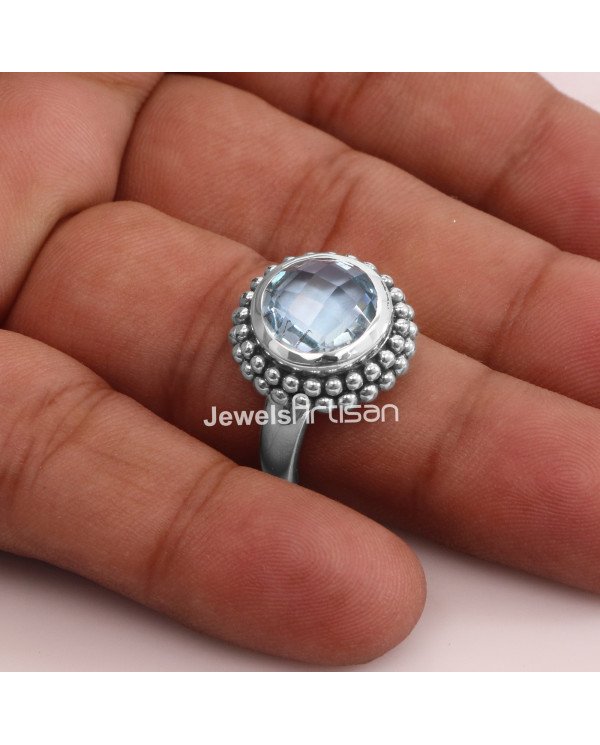 Sky Blue Topaz 925 Sterling Silver Natural Gemstone Ring