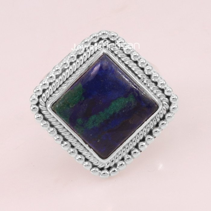 Azurite Malachite 925 Sterling Silver Statement Ring