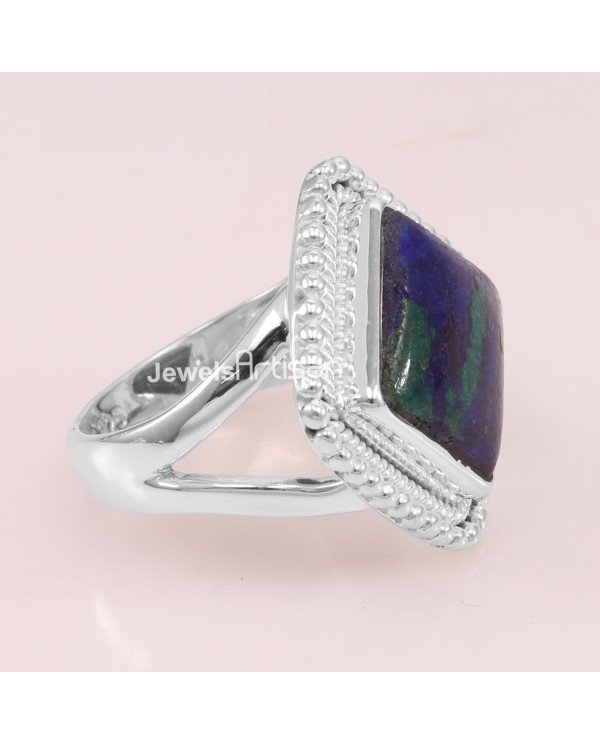 Azurite Malachite 925 Sterling Silver Statement Ring