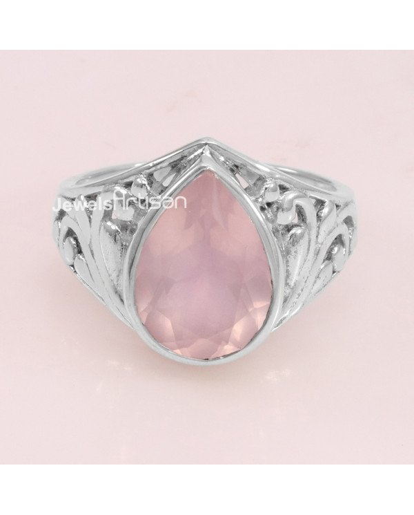 Rose Quartz 925 Sterling Silver Gemstone Ring