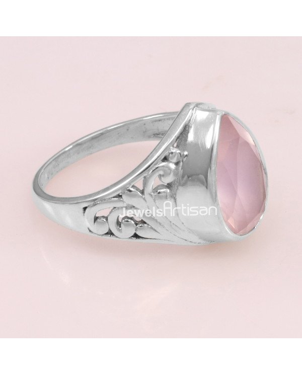 Rose Quartz 925 Sterling Silver Gemstone Ring