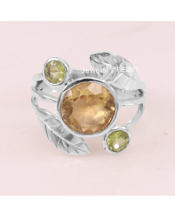 Citrine Peridot 925 Sterling Silver Cocktail Ring