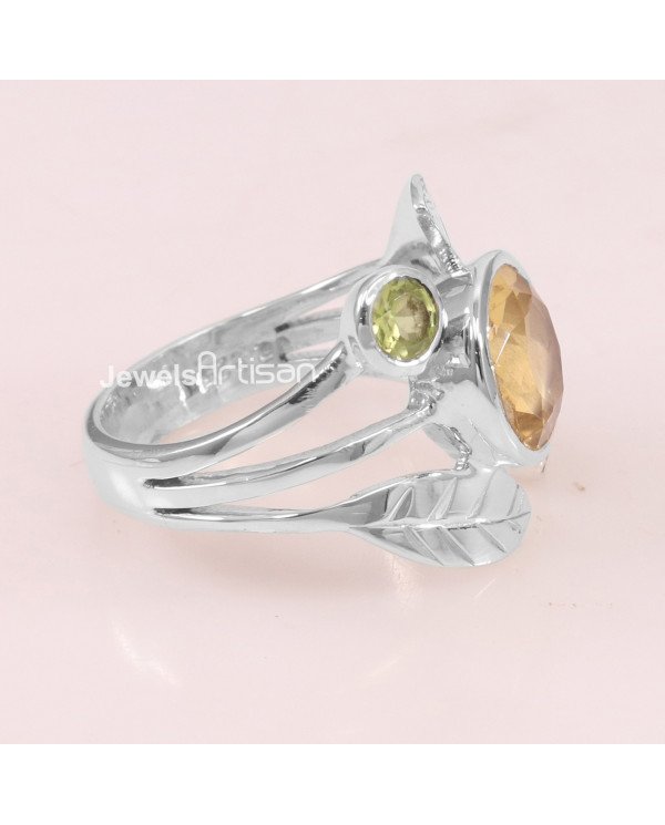 Citrine Peridot 925 Sterling Silver Cocktail Ring