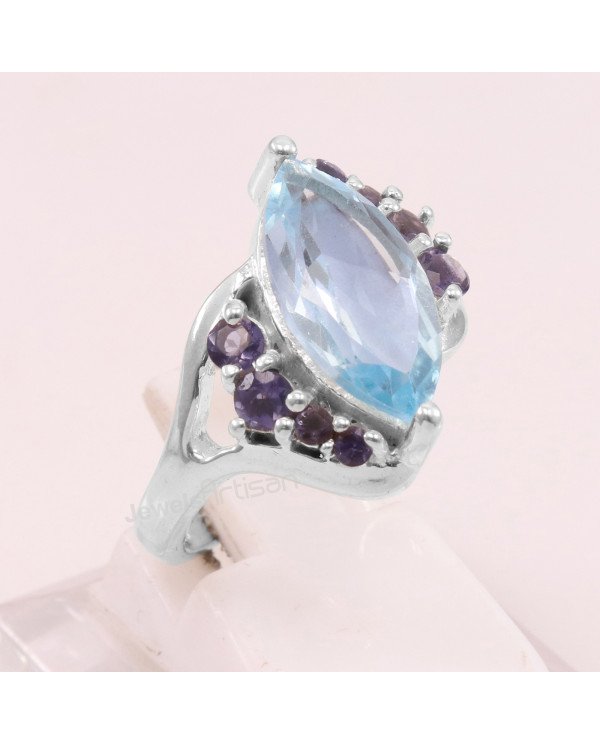 Sky Blue Topaz, Iolite 925 Sterling Silver Ring