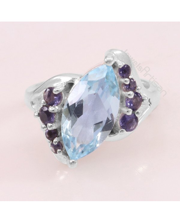 Sky Blue Topaz, Iolite 925 Sterling Silver Ring