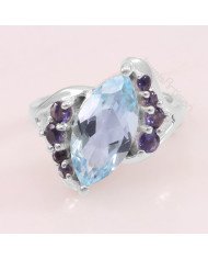 Sky Blue Topaz, Iolite 925 Sterling Silver Ring