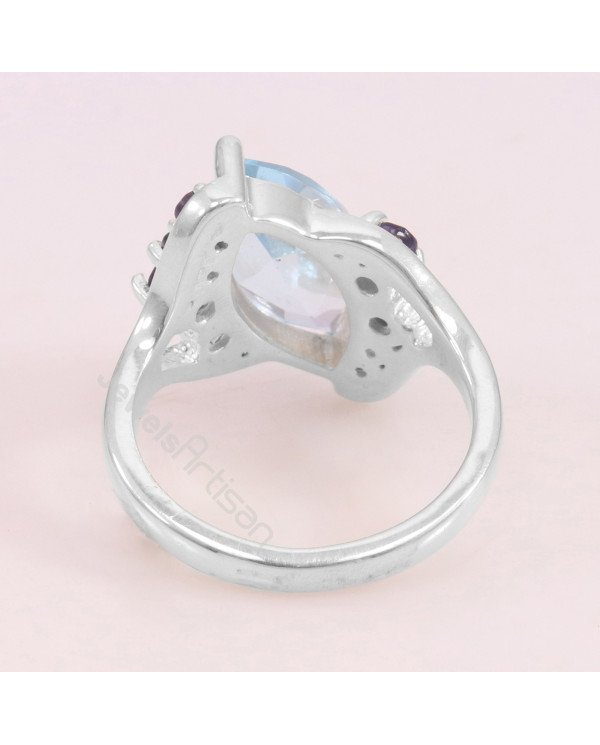Sky Blue Topaz, Iolite 925 Sterling Silver Ring