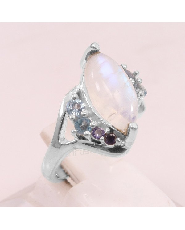 Moonstone Swiss Blue Topaz 925 Sterling Silver Ring