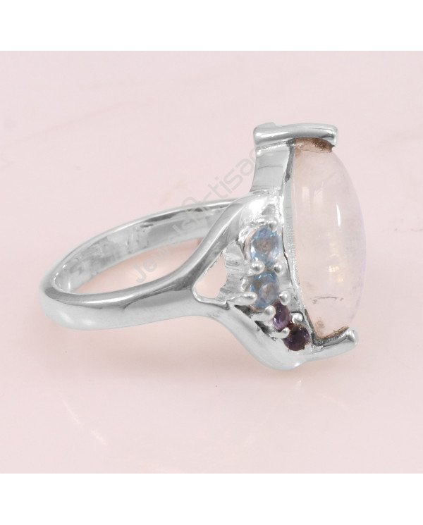 Moonstone Swiss Blue Topaz 925 Sterling Silver Ring
