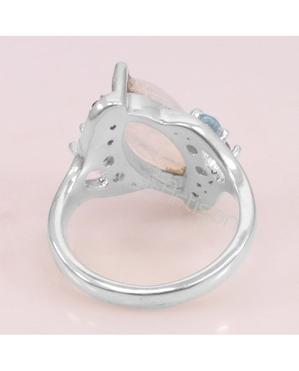 Moonstone Swiss Blue Topaz 925 Sterling Silver Ring