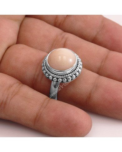 Pink Opal 925 Sterling Silver October Birthstone Ring
