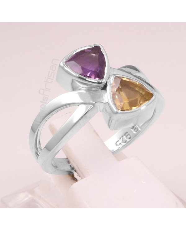 Citrine, Amethyst, 925 Sterling Silver Ring