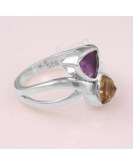 Citrine, Amethyst, 925 Sterling Silver Ring
