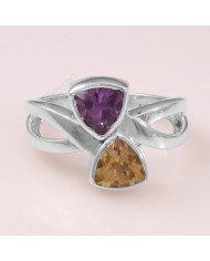 Citrine, Amethyst, 925 Sterling Silver Ring