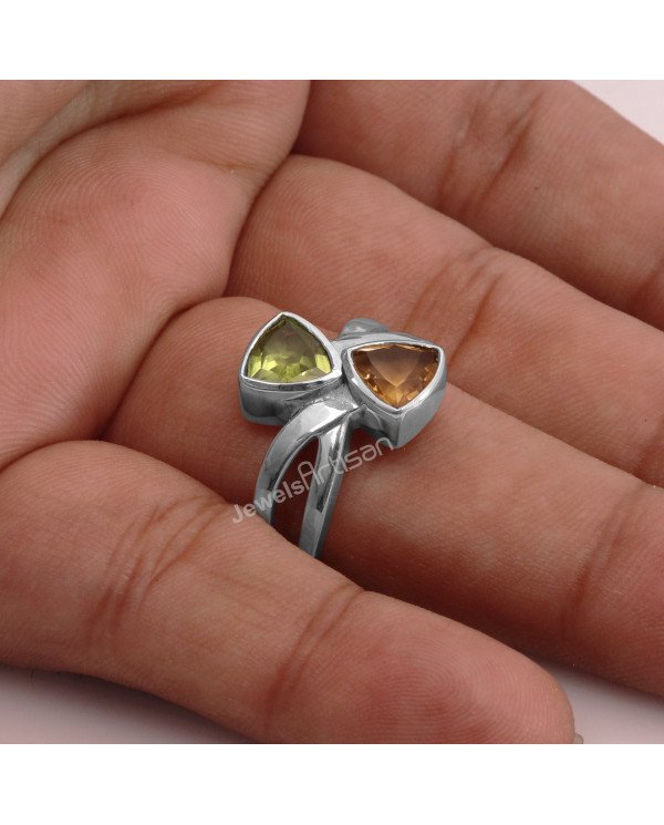 Peridot Citrine 925 Sterling Silver Ring