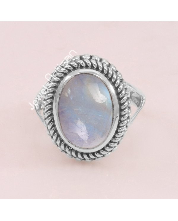 Rainbow Moonstone 925 Sterling Silver June Birthstone Ring