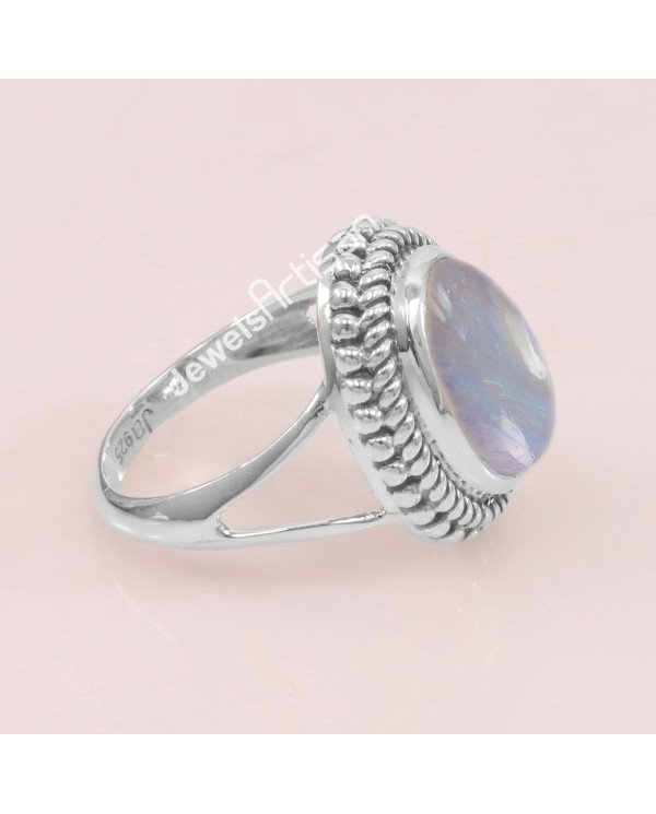 Rainbow Moonstone 925 Sterling Silver June Birthstone Ring
