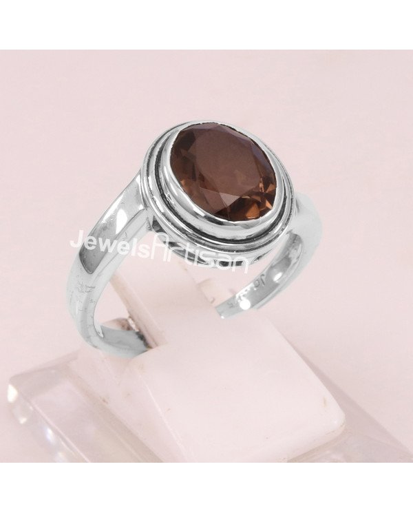 Smoky Quartz Gemstone 925 Sterling Silver Ring