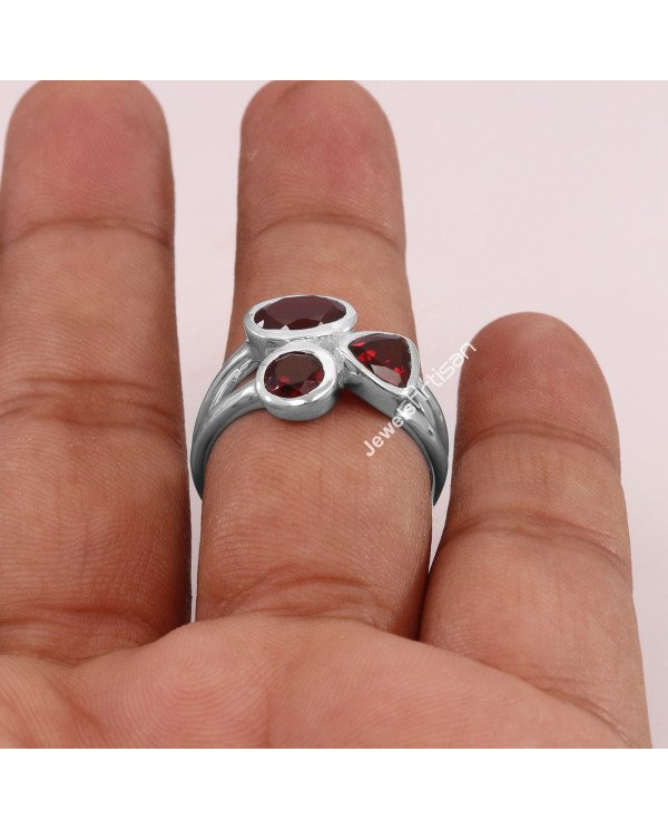 925 Sterling Silver Garnet Handcrafted Silver Ring