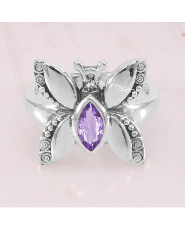 Butterfly Design Amethyst 925 Sterling Silver Ring